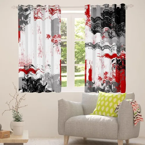 Miniatura 4 de Feelyou Cortinas opacas abstractas modernas de arte abstracto para dormitorio, sala de estar, niños, patrón rojo, gris, negro, patrón de Multi 05