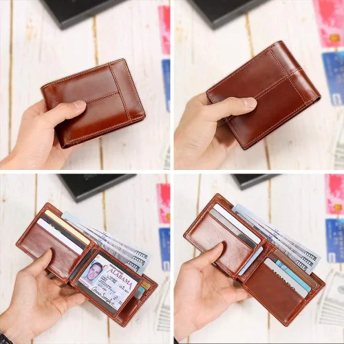 Miniatura 4 de Mens Wallet Slim Genuine Leather RFID Thin Bifold Wallets For Men Minimalist Front Pocket ID Window 12 Card Holders Gift Box