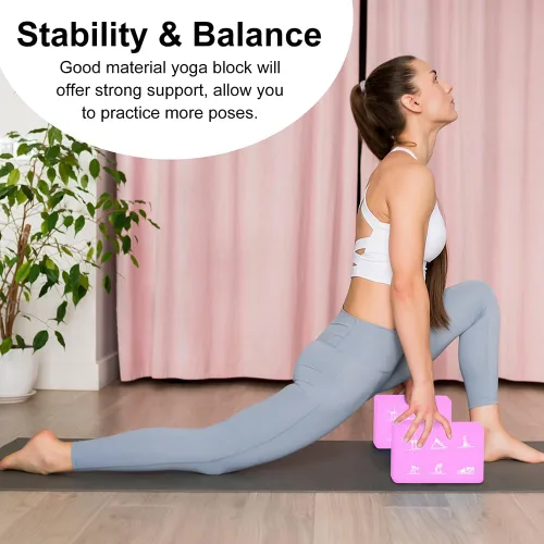 Miniatura 5 de Juego de 2 bloques de yoga y 2 correas de yoga, bloques de espuma EVA antideslizantes, ladrillos de yoga de alta densidad con correa de 6 pies, Rosa