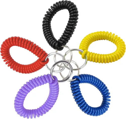 Lucky Line - Resorte de muñeca en espiral de 2 pulgadas de diámetro con llavero de acero, pulsera y llavero flexible para muñeca, se estira hasta 12