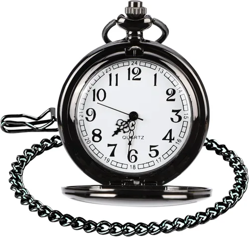 WIOR Classic Smooth Vintage Pocket Watch Silver Steel Mens Watch with 14 in Chain for Graduation Xmas Fathers Day
