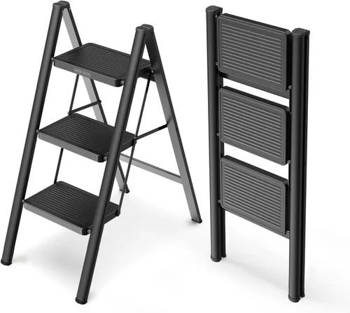 Miniatura 7 de WOA WOA Escalera de 2 escalones, taburete plegable con pedales anchos, taburete portátil para adultos, escaleras de acero resistente para el hogar