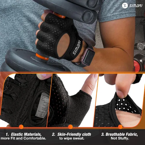 Miniatura 3 de SIMARI Guantes de entrenamiento transpirables para hombres y mujeres, guantes acolchados para levantamiento de pesas con gran agarre, protección