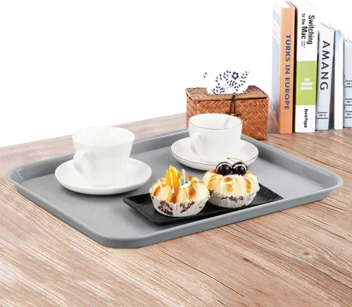Miniatura 5 de Gloreen Juego de 4 bandejas rectangulares de comida rápida, bandejas de café estándar para cafetería, color gris