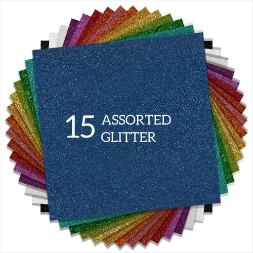 Miniatura 6 de Vinilo de transferencia de calor HTV con purpurina de 12 x 12 pulgadas, paquete de 15 hojas para planchar para bricolaje, camisas y regalos