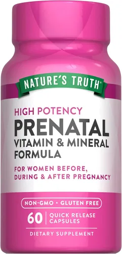 Nature's Truth Vitaminas prenatales con ácido fólico | 60 cápsulas | Suplemento sin OMG y sin gluten