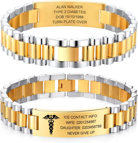 Miniatura 12 de Gamtic Pulsera personalizada de alerta médica personalizable, pulsera de identificación de emergencia, estilo pulsera, pulseras de alerta grabadas