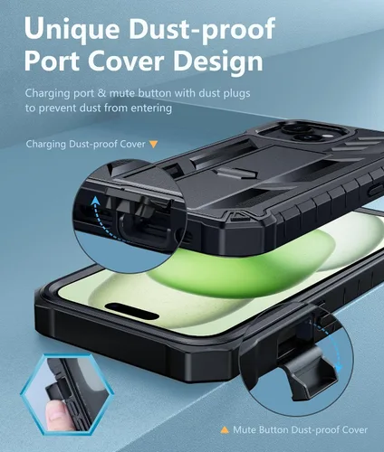 Miniatura 7 de FNTCASE Funda para iPhone 15: para iPhone 14, 13 y 16e, funda militar a prueba de golpes, funda resistente para teléfono celular con soporte y funda