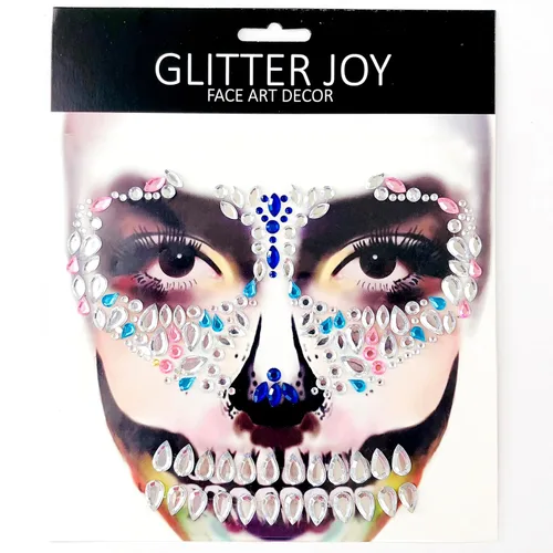 Miniatura 3 de Paquete de 4 gemas de cara de Halloween, tatuaje temporal con diamantes de imitación para el Día del Cráneo Muerto, calcomanías para la cara, joyas