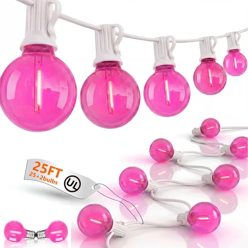 Miniatura 25 de Guirnalda de luces LED para exteriores, G40, de 25 pies, impermeable, con 27 bombillas inastillables, luces colgantes de decoración de Navidad al
