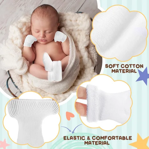 Miniatura 7 de Jeyiour 30 pares de guantes y calcetines prematuros para bebés prematuros, guantes y mitones para bebés prematuros, calcetines y manoplas para bebés