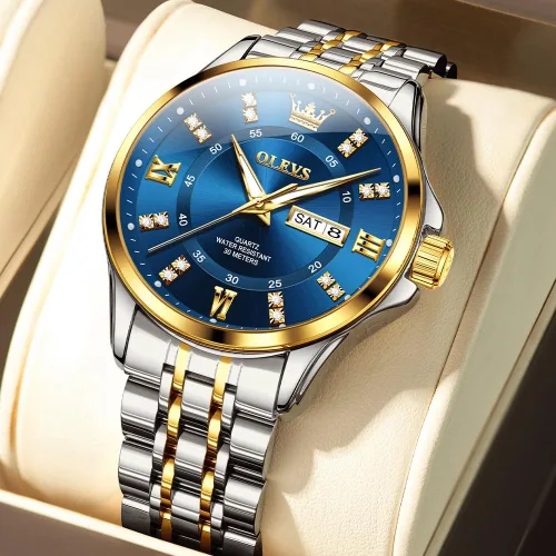 Miniatura 69 de OLEVS - Relojes de diamantes para hombres, relojes de vestir a prueba de agua, relojes analógicos de cuarzo de lujo con calendario de fecha y correa