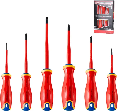 Juego de destornilladores aislados Hautmec, juego de 6 destornilladores para electricistas, certificado VDE y GS 1000V, con puntas magnéticas de