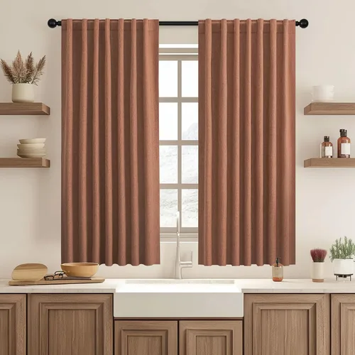 Miniatura 60 de UHITECH - Cortinas opacas beige para sala de estar, cortinas cortas de 35 pulgadas para habitación, cortinas negras para ventanas pequeñas, paneles