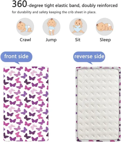 Miniatura 5 de Sábana bajera ajustable para cuna con temática de mariposa, sábana bajera estándar para cuna, suave y transpirable, sábana de bebé para niños