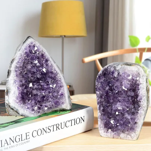 Miniatura 3 de Rockcloud Figura de cristal de cuarzo de amatista púrpura natural, geoda drusa para decoración del hogar, adorno de escritorio autoportante