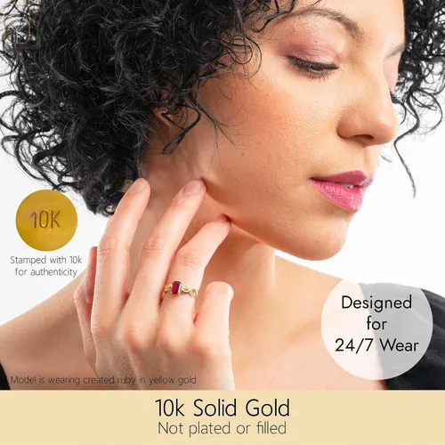Miniatura 2 de MAX + STONE Anillo de oro macizo de 10 quilates con piedras preciosas de corte esmeralda para mujer con banda trenzada, anillos de piedra natal