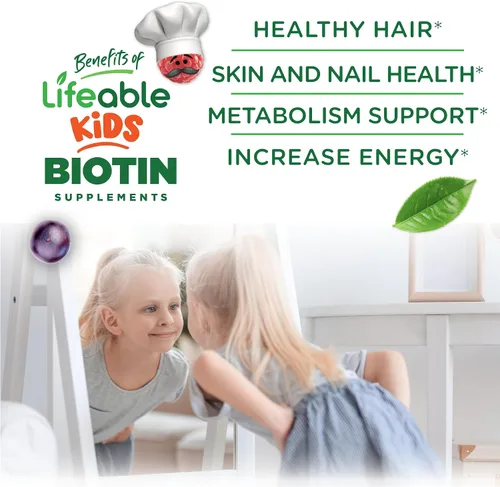 Miniatura 3 de Lifeable Gomitas de biotina sin azúcar para niños, 5000 mcg, suplemento de biotina de gran sabor, gomitas de biotina para el crecimiento