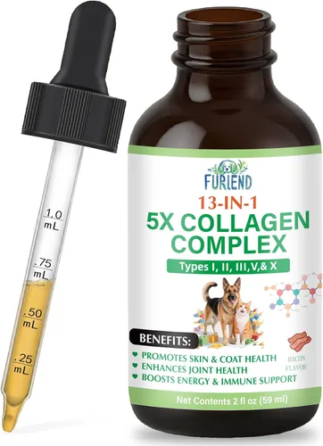 Premium 5X colágeno líquido orgánico para perros y gatos | Péptidos de colágeno tipos I, II, III, V y X, MSM y biotina para articulaciones, piel,