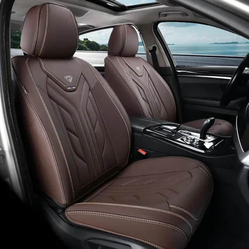 Miniatura 2 de Coverado Juego completo de fundas de asiento de automóvil, protectores de asiento de automóvil, fundas de asiento de cuero para automóviles, Café