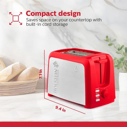 Miniatura 8 de Holstein Housewares Tostadora de 2 rebanadas con 7 ajustes de tostado, ranuras extra anchas, recalentamiento, descongelación, cancelación