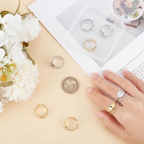 Miniatura 4 de UNICRAFTALE 8 piezas de componentes de anillo abierto de acero inoxidable de 2 colores con anillos ovalados, chapados en oro, ajustables para hacer