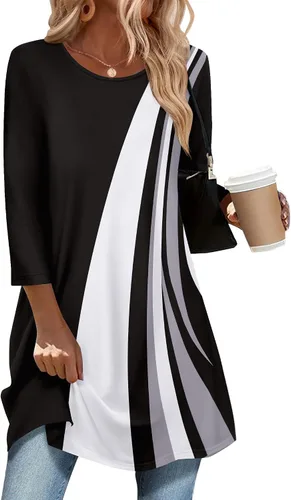 Zeagoo - Blusas de manga 3/4 para mujer, estilo elegante e informal, talla extragrande, túnicas para usar con leggings, camisetas tipo túnica