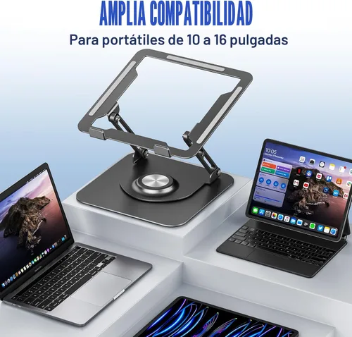 Miniatura 6 de JOYEKY Soporte para computadora portátil para escritorio, soporte de computadora ajustable con base giratoria de 360°, elevador ergonómico para Gris