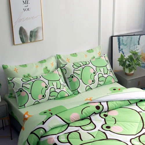 Miniatura 10 de MUSOLEI Juego de edredón de rana de 7 piezas para niños y niñas, juego de ropa de cama tamaño individual para todas las estaciones