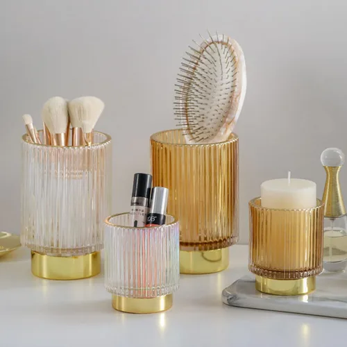 Miniatura 6 de Amber Large Glass Brush Holder Thickened Cosmetic Brush Cup Makeup Organizer Storage Container for Vanity Table, Makeup Storage Organizer for Home