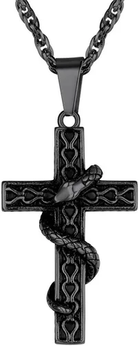 PROSTEEL Collar de cruz de serpiente, colgante y cadena de acero inoxidable 316L, collar de cruz de amuleto para hombres y mujeres, ajustable de 22