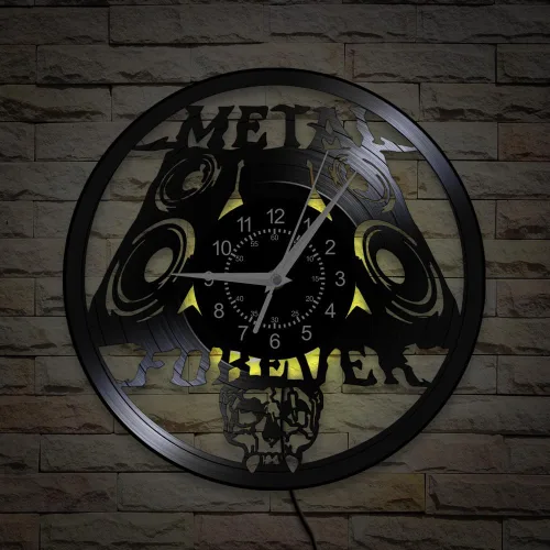 Miniatura 8 de Reloj de pared de música de metal pesado, 12 pulgadas, 7 tipos de reloj de pared LED de música rock, reloj de pared de cuarzo silencioso sin tictac