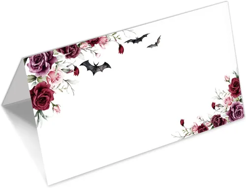 DH6 - Paquete de 25 etiquetas de tienda de campaña de Halloween, tarjetas editables con nombre y lugar, decoraciones de fiesta de Acción de Gracias,