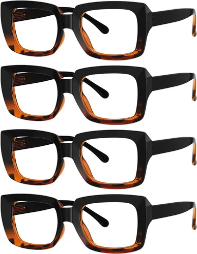 Miniatura 8 de Eyekepper Paquete de 4 lentes de lectura con bloqueo de luz azul, anteojos cuadrados de computadora de gran tamaño +0.00