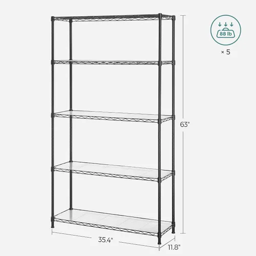 Miniatura 5 de SONGMICS Estantes de almacenamiento de 5 niveles, estantería de alambre, estantes de metal de cocina, estante de almacenamiento con estantes