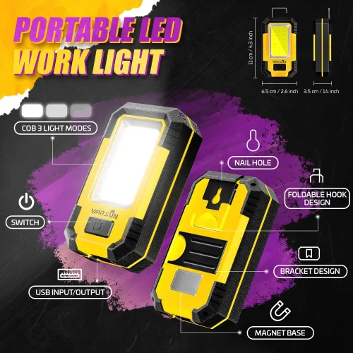 Miniatura 6 de WARSUN 3 piezas de luces de trabajo LED recargables, luz mecánica magnética portátil para reparación de automóviles, camping, 30 W, 1200 lúmenes