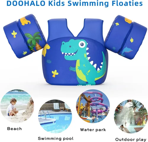 Miniatura 3 de DOOHALO Flotadores de natación para niños de 28 a 70 libras, chaleco flotante de hombro para niños de 2 a 8 años de edad, para niños y niñas, bebés