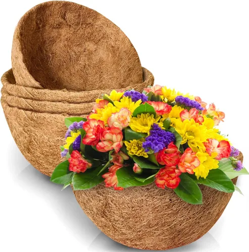 Miniatura 10 de TigeJoy 2 forros de fibra de coco de 12 pulgadas para cestas colgantes, inserto de maceta de fibra de coco 100% natural, forros redondos de coco