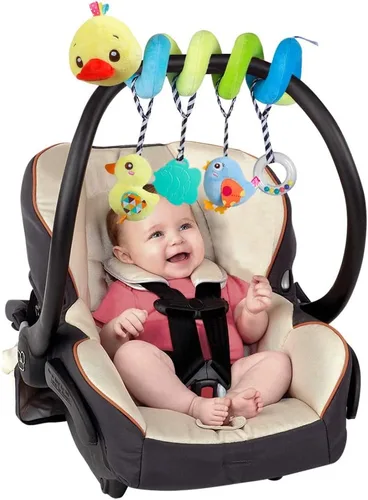 Miniatura 3 de Caterbee Juguetes de asiento de coche para bebé, juguetes colgantes en espiral de actividad, juguetes de cuna de felpa con chirriante para niño