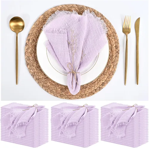 Miniatura 24 de Paquete de 12 servilletas de lino y algodón beige de 16 x 16 pulgadas, hechas a mano con flecos, servilletas de tela suave, lavables y rústicas