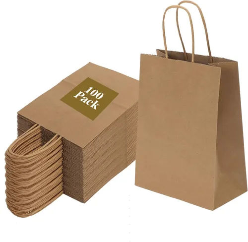 Miniatura 8 de Joybe Paquete de 50 bolsas pequeñas de papel marrón de 5.95 x 3.25 x 8 pulgadas con asas a granel, bolsas de regalo de papel kraft para fiestas