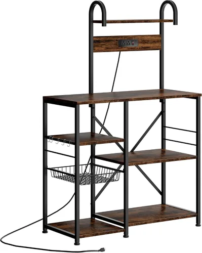 Miniatura 8 de JAMFLY Estante para hornear de cocina de 35.4 pulgadas con toma de corriente, mesa de café y soporte para microondas, estante de almacenamiento