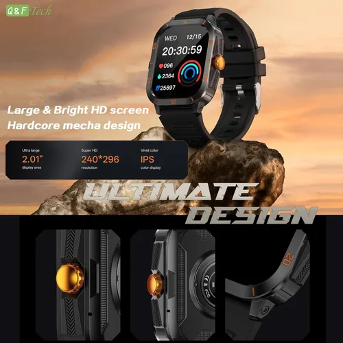 Miniatura 2 de Q&F Tech Reloj deportivo inteligente C50Pro para monitor de fitness y salud, incluyendo presión arterial y oxígeno/frecuencia