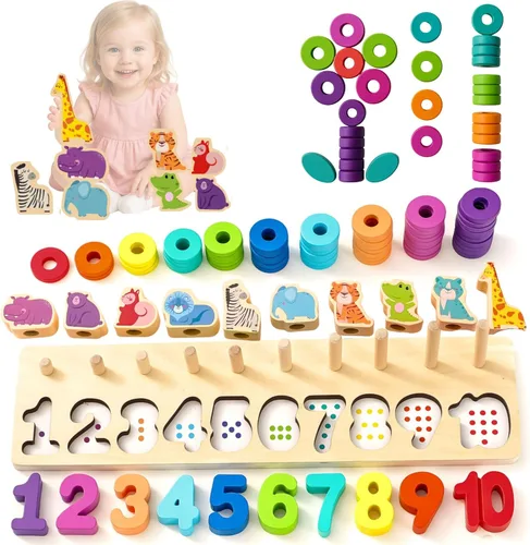 Miniatura 10 de GeroCrew Juguetes Montessori para niños pequeños enseñan números, contar, matemáticas, apilar, divertido aprendizaje preescolar se activa para niños