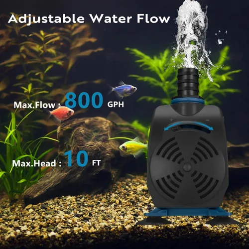 Miniatura 2 de TONGCHANT Bomba sumergible, 800 GPH y elevación de 10 pies Bomba de fuente de flujo ajustable de 60 W para tanque de peces de estanque pequeño