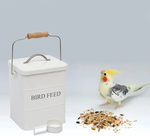 Miniatura 6 de Geyecete Comedero para pájaros, tarro de comida para mascotas, contenedor hermético para almacenamiento de alimentos, color blanco