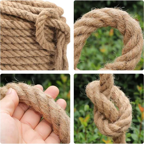 Miniatura 6 de Cuerda de yute, cuerda de manila trenzada de 0.59 pulgadas de grosor, cuerda de tira y afloja, cuerda de cáñamo natural resistente para cama