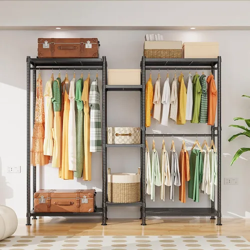 Miniatura 7 de LEHOM G6 Perchero resistente independiente con estantes, sistema de almacenamiento de armario de ropa de metal para colgar ropa, 76.8 pulgadas