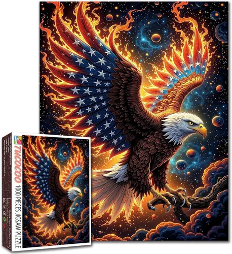 Rompecabezas de 1000 piezas con la bandera americana y águila para adultos, rompecabezas del 4 de julio, para juegos de actividades familiares,