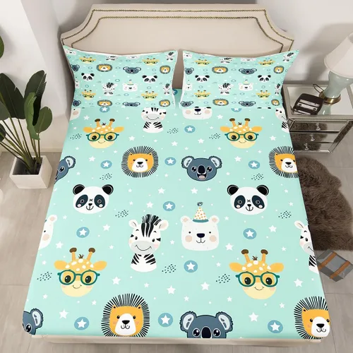 Miniatura 2 de Feelyou Juego de sábanas de animales de dibujos animados para niños pequeños, tamaño individual, juego de sábanas de leones y cebra, juego